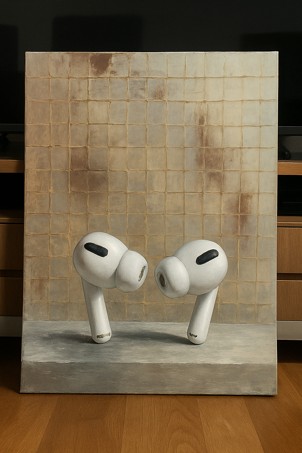 White Earbuds No.2 on Canvas — Original Hand-Painted Artwork (Made-to-Order)