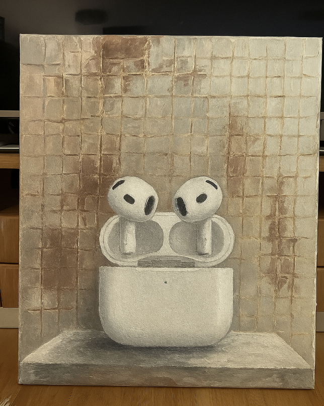 White Earbuds No. 4 on Canvas — Original Hand-Painted Artwork (Made-to-Order)