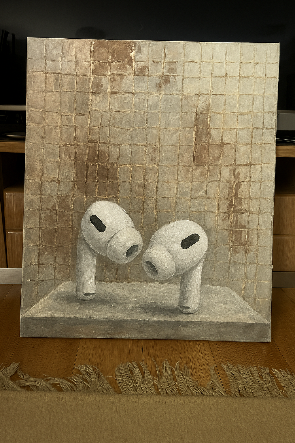 White Earbuds No. 3 on Canvas — Original Hand-Painted Artwork (Made-to-Order)